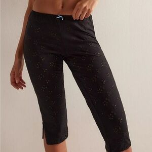 Free People intimately NWT Black Eyelet Capri Leggings full bloom